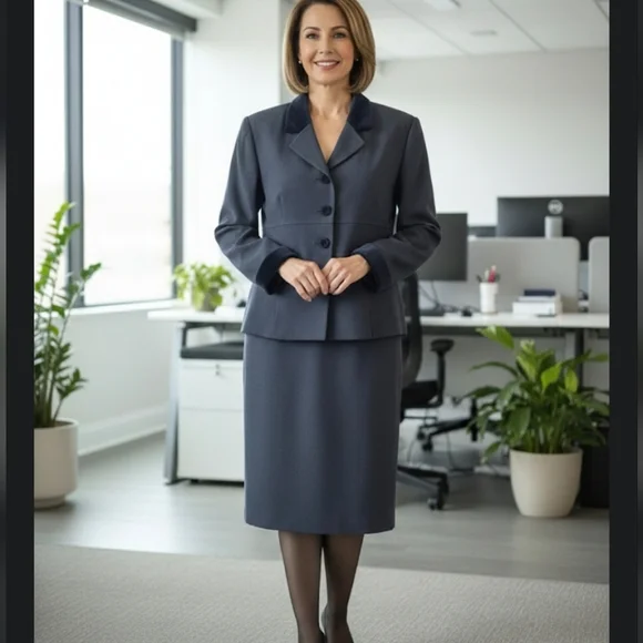 Kasper A.S.L. Petite 100% Wool Skirt Suit Set - Navy Blue - 14P - Picture 2 of 14